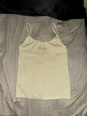 Brandy Melville Cream 'honey' Embroidered Spaghetti Strap Cami